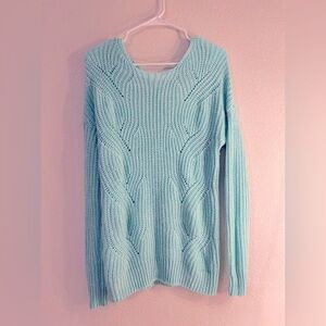 Love by design Women’s 100% Acrylic Teal Cable Knit sweater crossed back size M